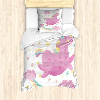 Produktbild von ABAKUHAUS Einhorn Bettbezug Set für Einzelbetten, Einhorn mit Stern Rainbow, Milbensicher Allergiker geeignet mit Kissenbezug, Rosa Gelb