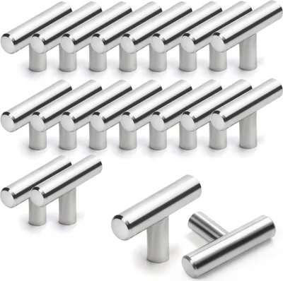 Produktbild von Belle Vous 20er Pack Griffe für Küchenschränke T Griff - 50mm Gebürstete Nickel T Bar Ziehgriff - Silberne Schrankgriffe Edelstahl - Tür Knopf für