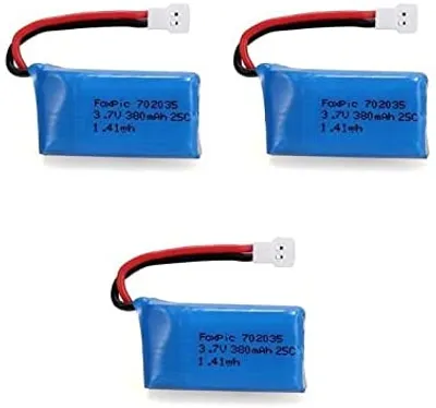 Obrázok produktu pre Sada 3 dobíjacích batérií LiPo 3,7 V 380 mAh pre drony | Kompatibilné s HUBSAN X4 H107L/C/D, V252, JXD 385 | Vysoká kvalita, modrá