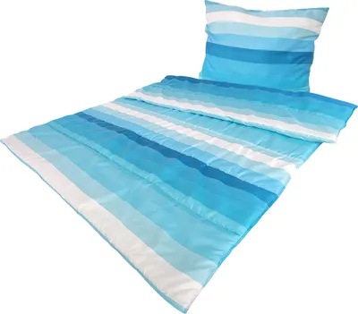 Produktbild von Bettenset Premium Steppbett Bettdecke 135x200 & Kopfkissen 80x80 cm CN 2 teilig Blau gestreift