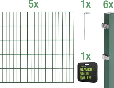 Obrázek produktu pro Alberts 691462 Doppelstabmattenzaun Zaun-Komplettset mit Kniekissen, grün, Höhe 100 cm, Länge 10 m