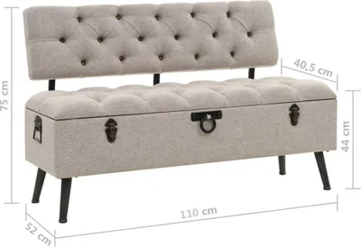 Image de vidaXL Banc avec espace de rangement et dossier 110cm Crème Tissu