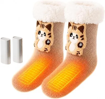 Produktbild von Beheizbare Socken, Heizsocken mit 1800mah Akku, Beheizte Socken Damen,Braun