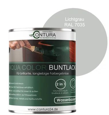Produktbild von Contura 750ml. Buntlack Lackfarbe Lack Außen Innen Holz Metall Farbe Holzlack Möbellack - Seidenmatt - RAL 7035 Lichtgrau