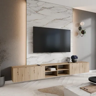 Image de Margaret Hadas24 Meuble TV Lyon IV Meuble TV bas 300 cm Suspendu Design moderne Salon Montage mural, Meuble TV artisan
