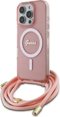 Immagine prodotto di Guess Guhmp16Lhctsgnsp Iphone 16 Pro 6.3 Różowy/Rosa Custodia rigida Crossbody Cord Script Magsafe