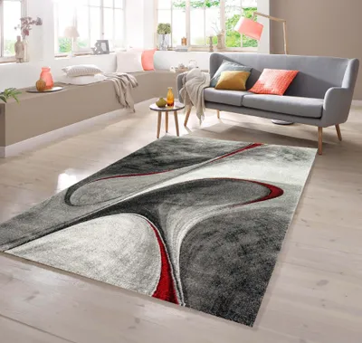 Zdjęcie produktu dla Dywan designerski w kolorze szarym i czerwonym, wymiary – 80 x 150 cm