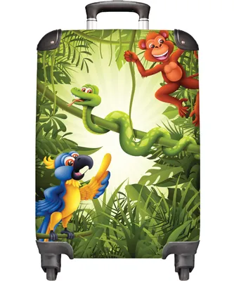 Obrázek produktu pro NoBoringSuitcases.com® Kufr Příruční zavazadlo Trolley Rolling suitcase Malý cestovní kufr na 4 kolečkách - Jungle - Animals - Green - Kids - Cabin Size < 55x40x23 cm & 55x40x20 cm - Foto kufr - Cabin suitcase - Board luggage - Kids suitcase - Kids trolley.
