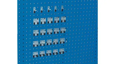 Produktbild von Werkzeughaltersortiment 25-tlg.verz.f.Lochplatten 15Hak./5Doppelh./5Klammern