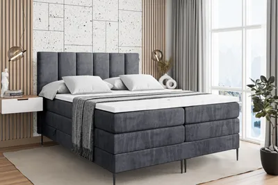 Produktbild von ALTDECOR Boxspringbett mit Schwarz Füßen, Matratze und Lattenrost, Topper, Polsterbett mit Bettkasten, Bett mit Stauraum H3- und H4- Matratze -BOXI1-FC KING-140x200 - Dunkelgrau Casablanca
