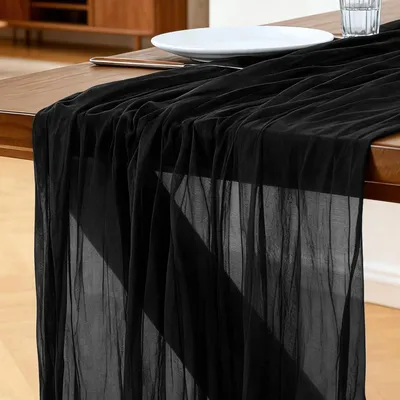 Produktbild von Tischläufer Käsetuch Schwarz 90 x 300 cm Boho Gaze