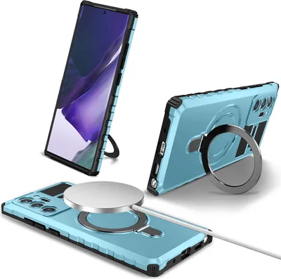 Obrázek produktu pro Pro Samsung Galaxy Note 20 Ultra 5G Pouzdro Magsafe Magnetic Ring Stand Protective Case, dvouvrstvé pouzdro na mobilní telefon Light Blue