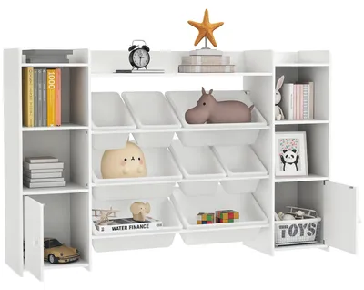Obrázek produktu pro Dětská regálka – dřevěná regálka pro úložný prostor – 8 vyjímatelné úložné boxy – bílá barva