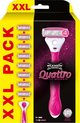 Produktbild von Wilkinson Quattro für Frauen XXL + Ersatzköpfe 8 Stück + Rasiermesser