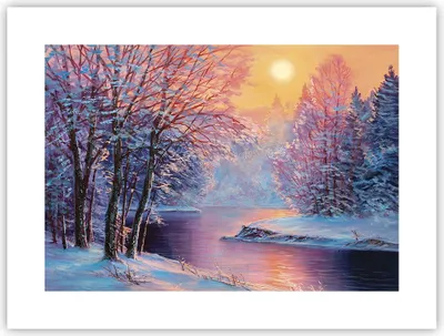 Produktbild von Poster - Poster ohne Rahmen - Öl Winter Fluss - 40x30 cm - Wand Bild - Wanddeko - Wandbilder - Kunstposter - Wandposter - Bilder - Kunstdruck - Wanddekoration - Wandbild - P2XAA40x30-4379