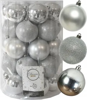 Imagen del producto de Adornos navideños de plástico, 8 cm, juego de 34 unidades - color plateado