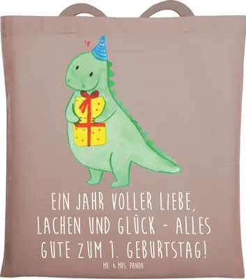 Produktbild von Mr. & Mrs. Panda Jutebeutel 1. Geburtstag Liebe Lachen Glück - Braun Pastell - Geschenk, Babygeburtstag, Kindergeburtstag, Alter, und, Tasche, Uni, Laptoptasche, Tote Bag