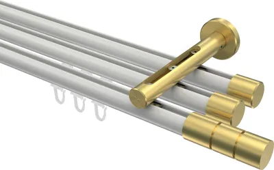 Produktbild von Interdeco Innenlaufstange / Gardinenstange mit Innenlauf Weiß / Messing-Optik, Typ Siteno Elanto (Rillenzylinder), 20 mm Ø 3-läufig, 200 cm