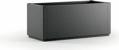 A rectangular black planter box with a textured surface is shown against a white background.