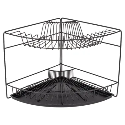 Produktbild von Abtropfgestell Eck 2 Etagen 34x34x30 Schwarz Abtropfgitter Groß Abtropfschale
