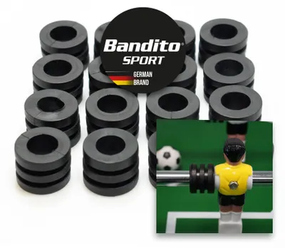 Produktbild von Kickertisch Gummipuffer für 16 mm Ø Kickerstangen, gerillter weicher Dämpfer, 20mm Stangenpuffer für äußere Kickerfiguren kpl.- Set 16 St.