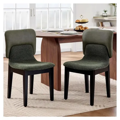 Produktbild von Esszimmerstühle 2er Set, Küchenstuhl mit Holzbeinen aus Chenille, Polsterstuhl ohne Armlehnen für Esszimmer, Wohnzimmer, Schlafzimmer und Empfang, Grün