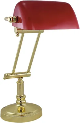 Productafbeelding van Bankerlamp - Bureau lamp - Lezen en studeren - Messing en glas - 43 cm hoog - Rood
