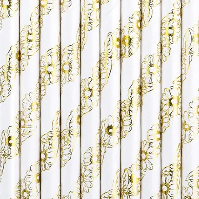 Immagine prodotto di Cannucce di carta 19 cm con motivo floreale set di 10 cannucce bianco/oro