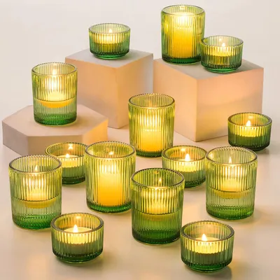 Immagine prodotto di Set di 24 portacandele in vetro verde per decorazione