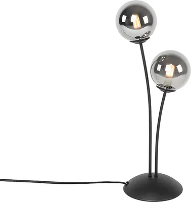 Produktbild von QAZQA - Landhaus I Vintage Moderne Tischlampe schwarz 2-Licht mit Rauchglas - Athen I Wohnzimmer I Schlafzimmer - Länglich - LED geeignet G9