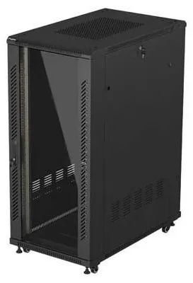 Produktbild von Lanberg 19"-Serverschrank, 27 HE, 600x1000 mm, schwarz, Glastür, Flatpack
