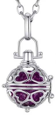 Produktbild von Morella® Damen Halskette Edelstahl 70 cm mit Herz-Kugel Anhänger und Klangkugel lila Ø 16 mm in Schmuckbeutel