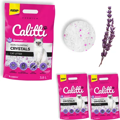 Obrázok produktu pre Calitti - Silikátové stelivo pre mačky | Antibakteriálne stelivo pre mačky so sviežou levanduľovou vôňou | Sada 2 x 3,8 l = 7,6 l