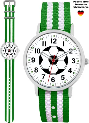 Produktbild von Pacific Time Armbanduhr Kinderuhr Jungen Fußball Sport Nylon Wechselarmband grün weiß 86721
