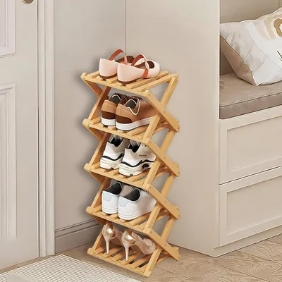 Obrázek produktu pro Botník s 5 policemi, bambusový, vhodný do chodby, přírodní design