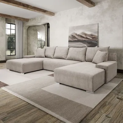 Produktbild von FurMeb24 ECKSOFA LAVANO U-form 348 x 188 cm CREMEFARBEN - mit schlaffunktion und bettkasten