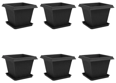 Image de Pot de fleurs vidaXL, lot de 6, noir, 43 x 43 x 33,5 cm, plastique