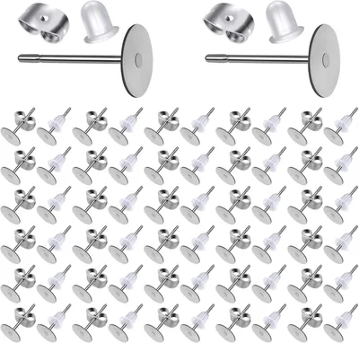 Imagen del producto de Pendientes de acero inoxidable, sin adornos, de 6 mm, paquete de 800 unidades, para la fabricación de joyería