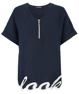 Produktbild von Damen Leinen Schlupfbluse Halbarm mit überschnittenen Schultern und Stickerei-Look