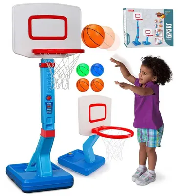 Immagine prodotto di Cerchio da basket regolabile, adatto sia per interni che per esterni, completo di 4 palloni da basket