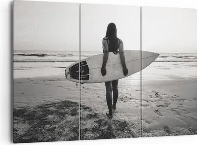 Produktbild von Bild auf Leinwand - Leinwandbild - 3 Teile - Frau Strand Surfen - 165x110cm - Wand Bild - Wanddeko - Wandbilder - Leinwanddruck - Bilder - Wanddekoration - Leinwand bilder - Wandbild - CE165x110-5036
