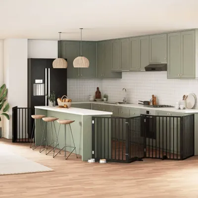 Produktbild von "2026 Promotion" 6-tlg. Hundetor mit Tür Faltbar Schwarz 480 cm Pappelholz - Sonstiges Hundezubehör CC9256