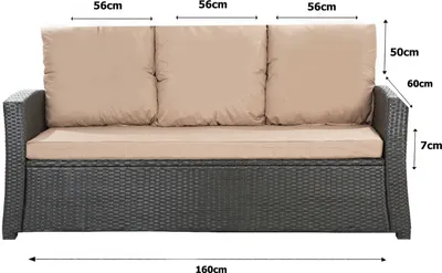 Produktbild von Polster für Polyrattan Sofa 160x60x7cm sitzkissen | Gartenbank Auflage Beige | Rückenkissen 3*56x50 | Kissen für rattansofa 3 sitzer | Gartenkissen
