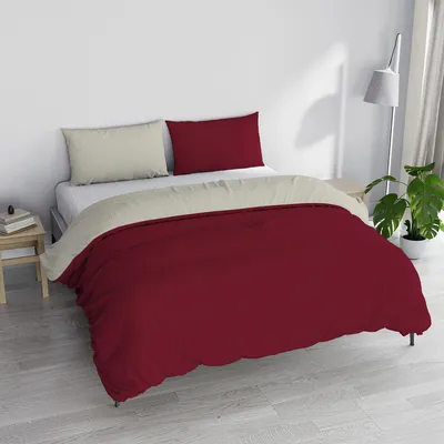 Bettwäsche-Set Doubleface Bordeaux/Crème, Baumwolle, 2 Kissenbezüge