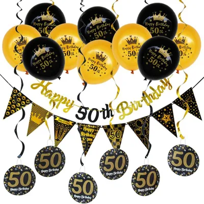 50. Geburtstag Dekoration Schwarz Gold – Wimpelkette & Banner
