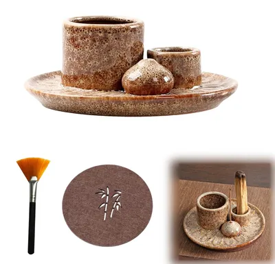 Produktbild von Keramischer Räucherständer "Palo Santo" 4-in-1, geeignet für alle Räucherstäbchen, Palo Santo und Lotus-Räucherstäbchen. Mit Auffangbehälter für Asche, ideal für Yoga und Meditation