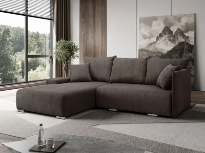 Produktbild von Margaret Hadas24 Ecksofa L Form Lauren 246x188cm mit Schlaffunktion, Bettkasten, Schlafsofa, 4 Sitzer Bettzeugablage Sofa Eckcouch Cord, braun, links