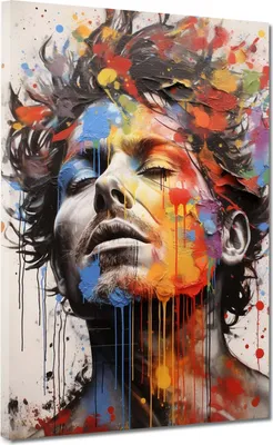 Produktbild von Street Art Mann Colour Splash Leinwandbild Wandbild Kunstdruck XL Wanddeko: 60x80x2cm