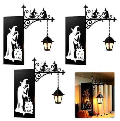 3er-Set Halloween-Buchstützen mit Hexenmotiv und LED-Licht