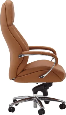 Image de FineBuy Chaise de bureau Revêtement en cuir véritable Caramel Chaise de bureau jusqu'à 120 kg Fauteuil de direction XXL Réglable en hauteur Chaise pivotante Ergonomique avec accoudoirs et dossier haut